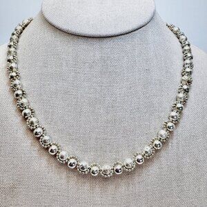 VTG Sterling Silver 925 Beaded Chain Necklace Lobster Clasp Size 20" Adjustable